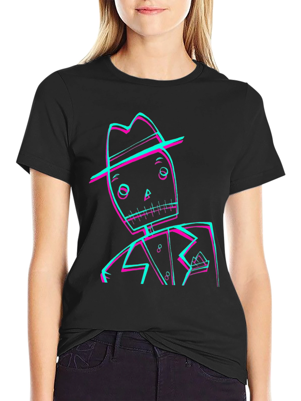 Retro Glitch Skeleton Graphic Tee