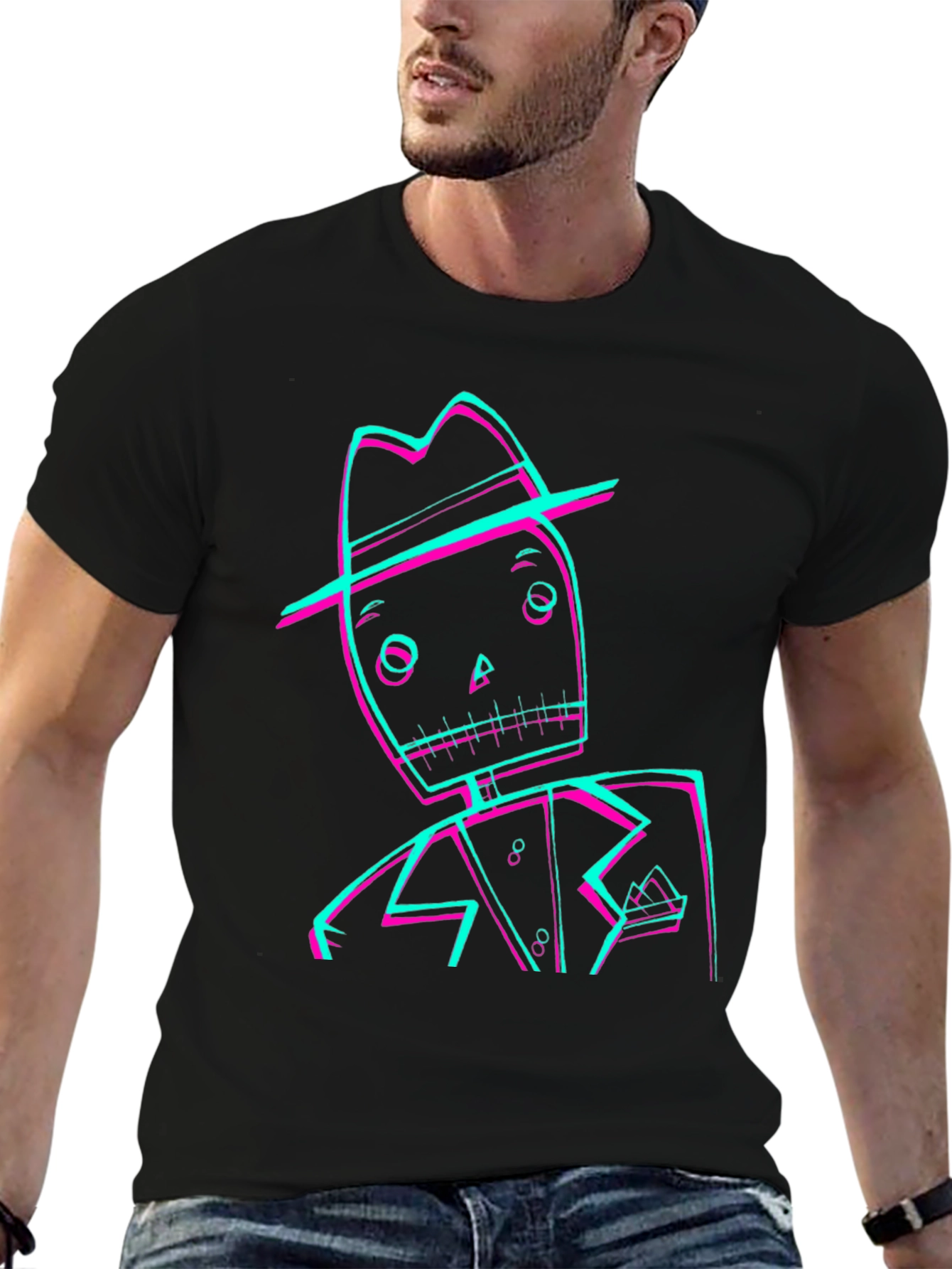 Retro Glitch Skeleton Graphic Tee