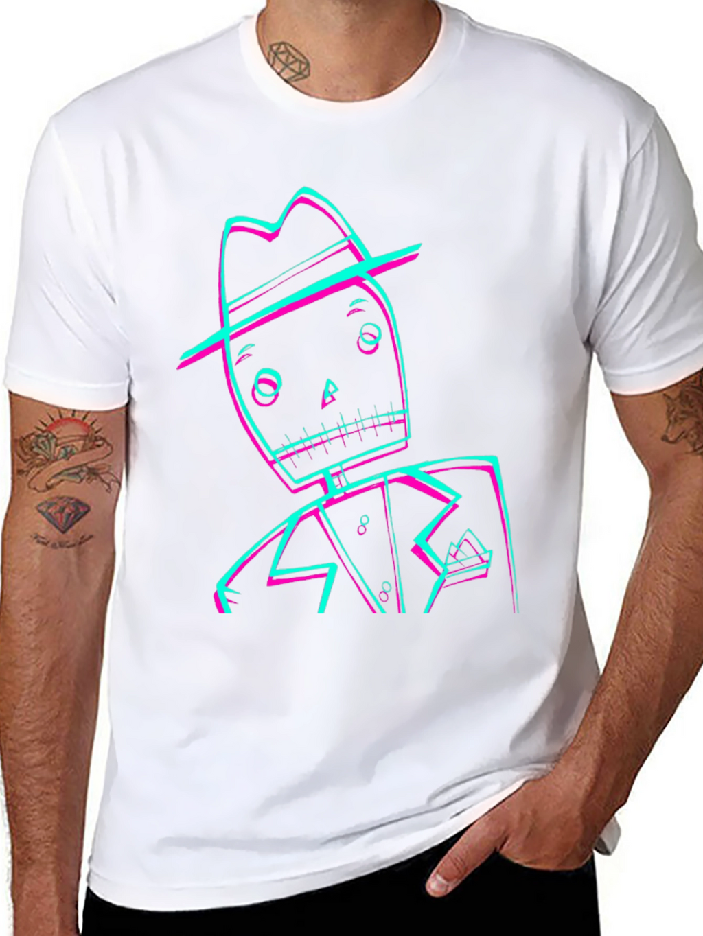 Retro Glitch Skeleton Graphic Tee