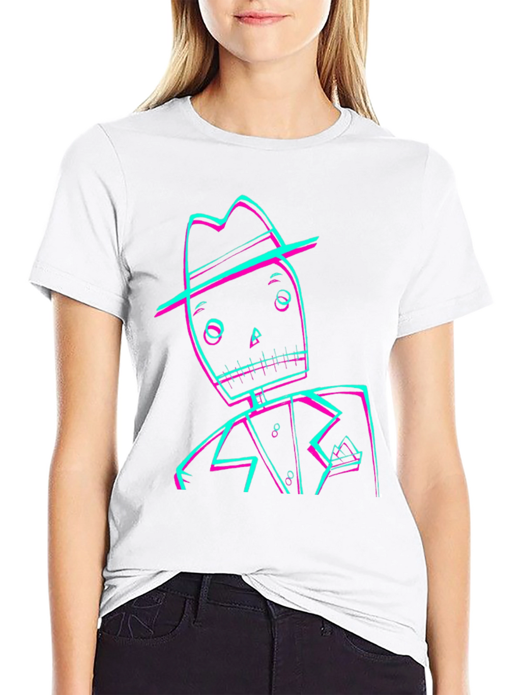 Retro Glitch Skeleton Graphic Tee