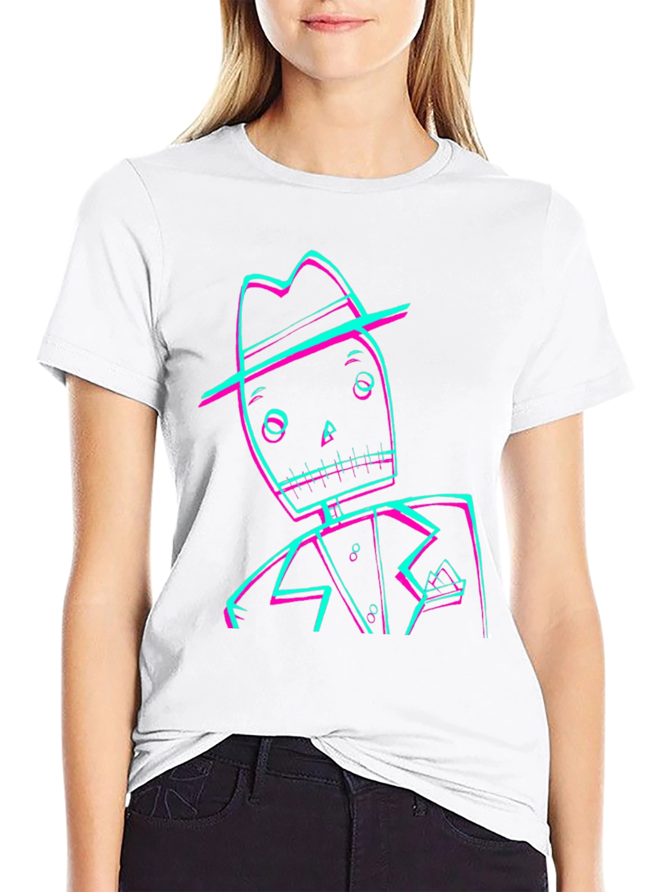 Retro Glitch Skeleton Graphic Tee