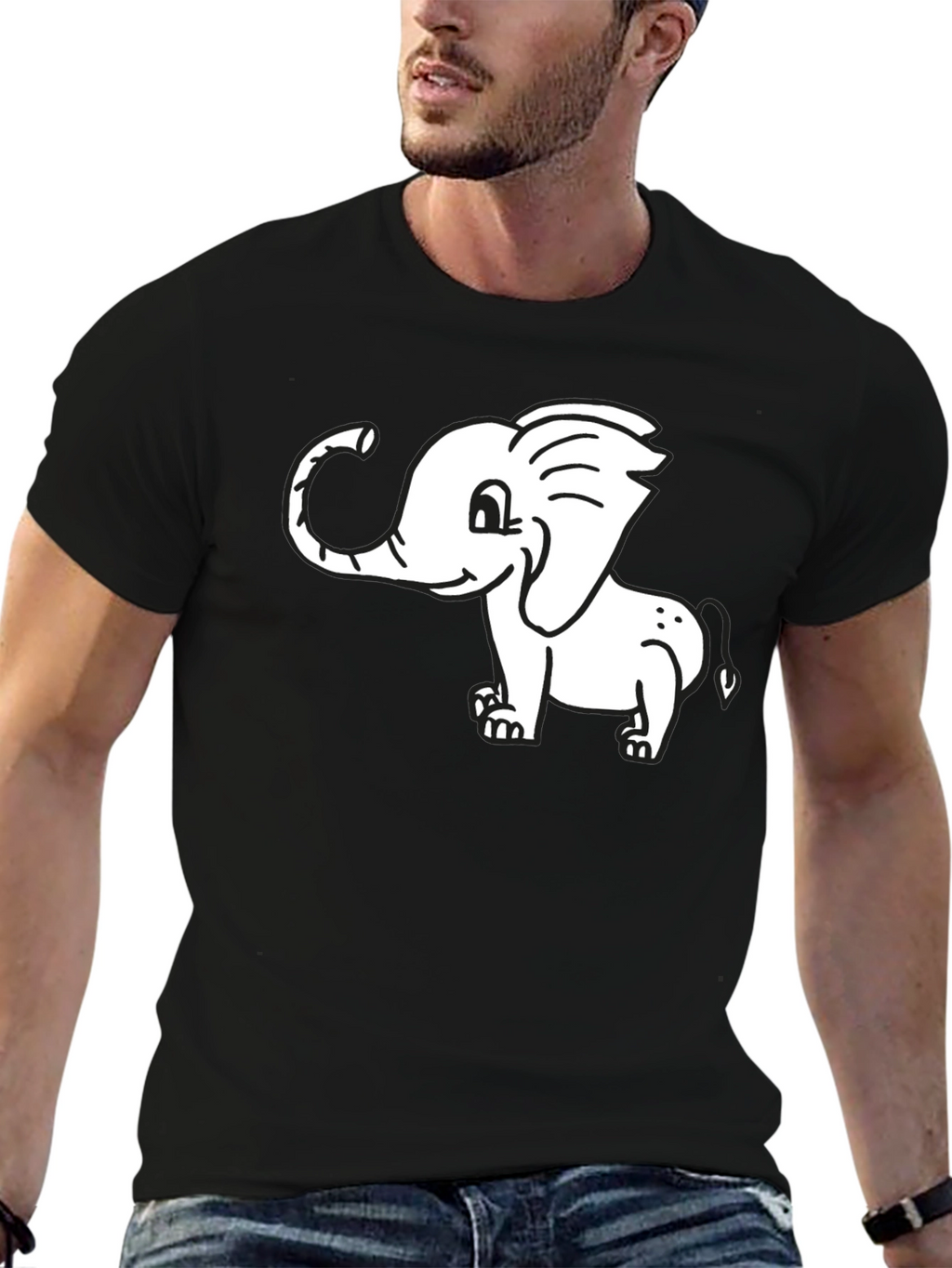 Cute Elephant Graphic Black T-Shirt