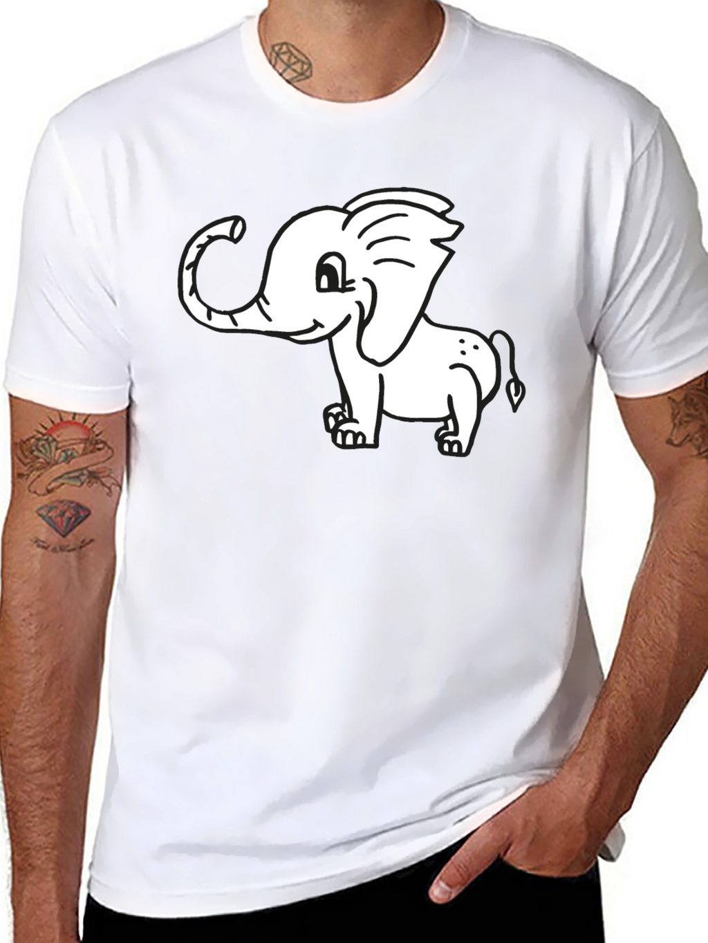Cute Elephant Graphic Black T-Shirt
