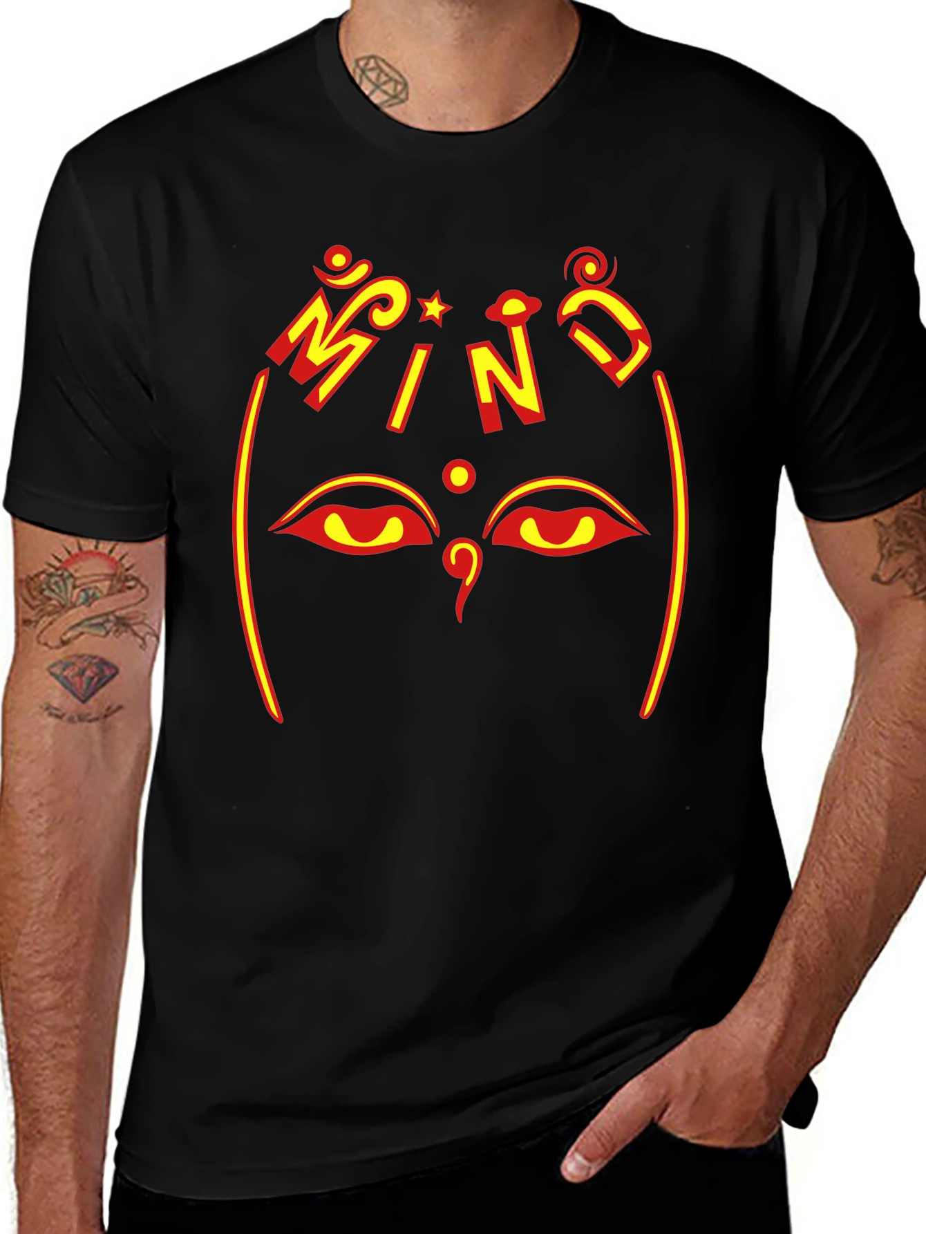 Mind Tee - Graphic Print Black Cotton T-Shirt