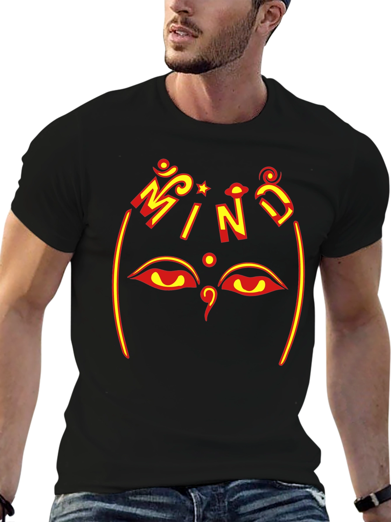 Mind Tee - Graphic Print Black Cotton T-Shirt