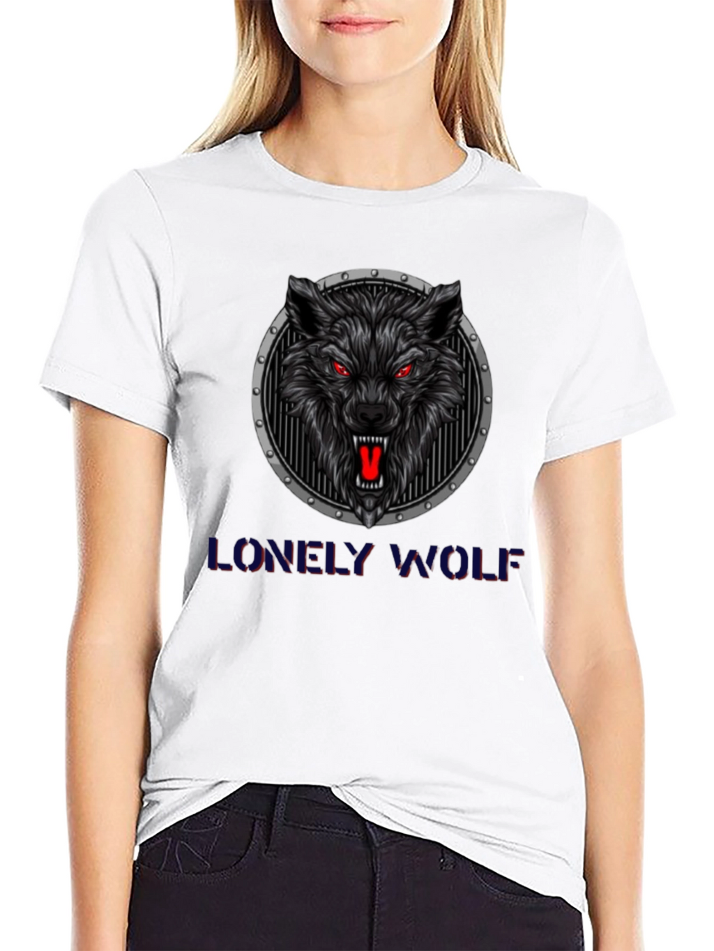 Lonely Wolf Graphic Print Black T-Shirt