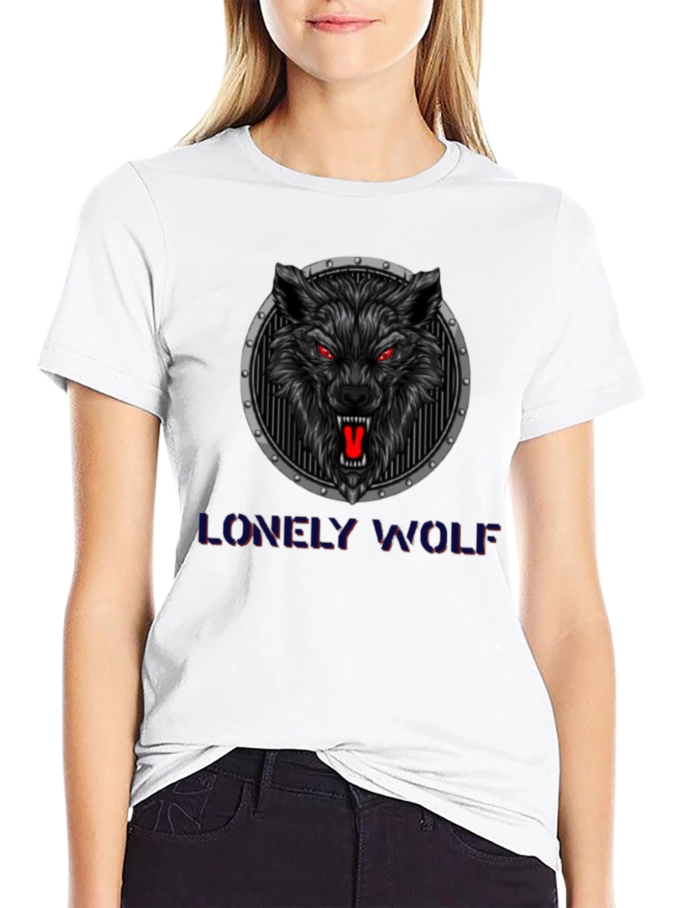 Lonely Wolf Graphic Print Black T-Shirt