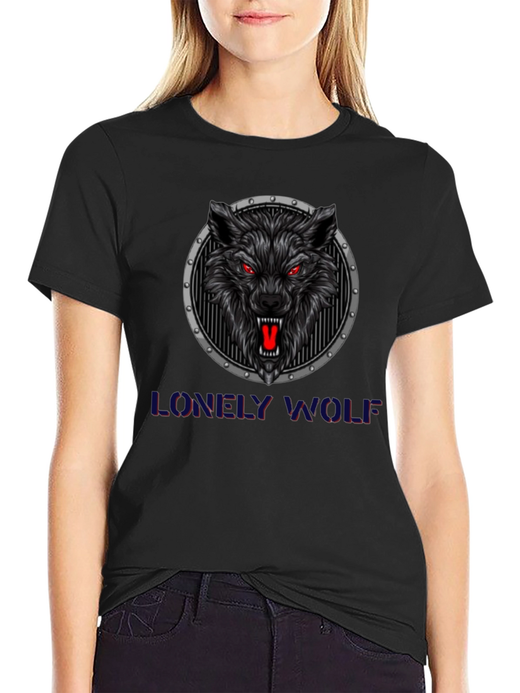 Lonely Wolf Graphic Print Black T-Shirt