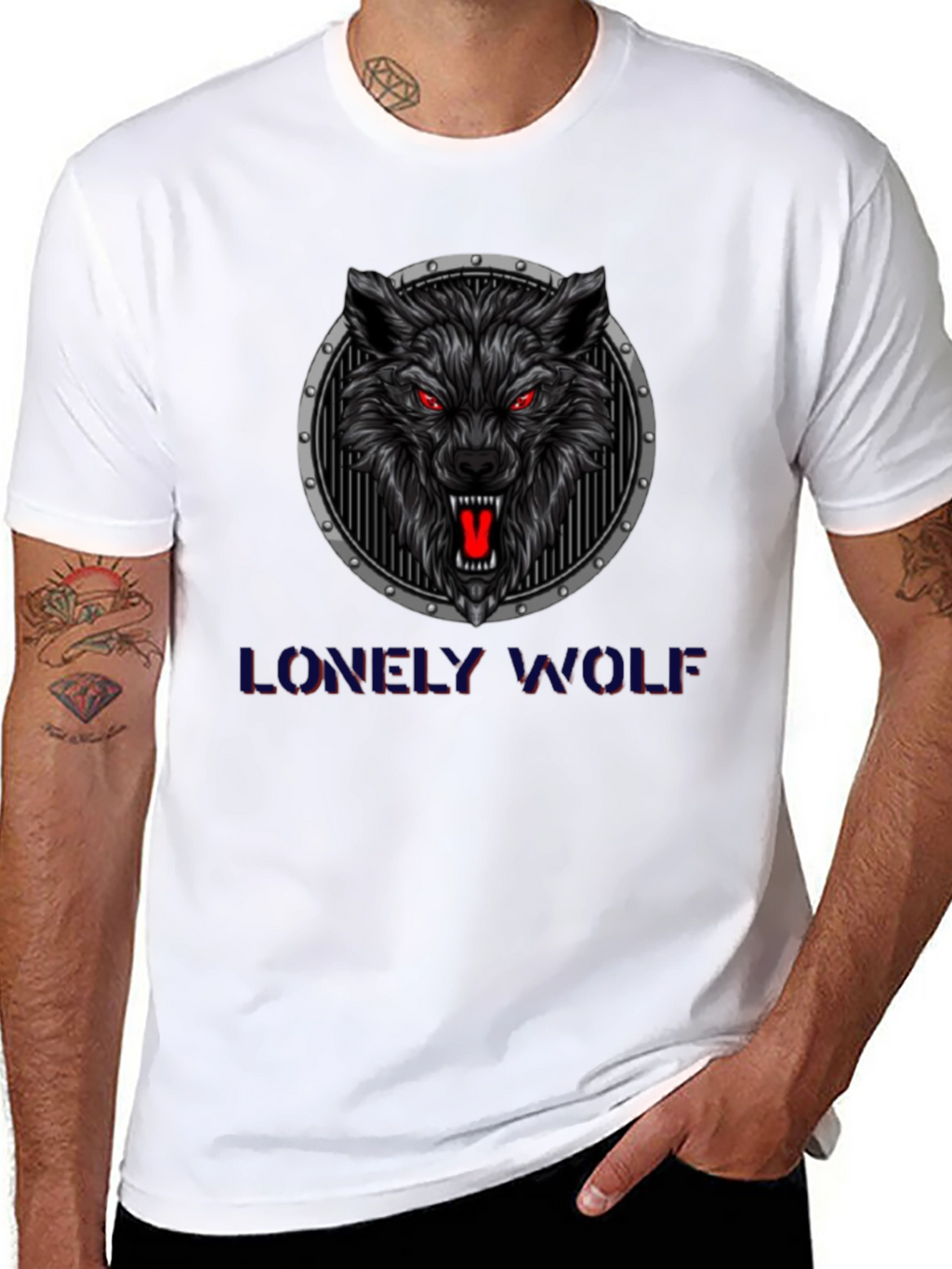 Lonely Wolf Graphic Print Black T-Shirt