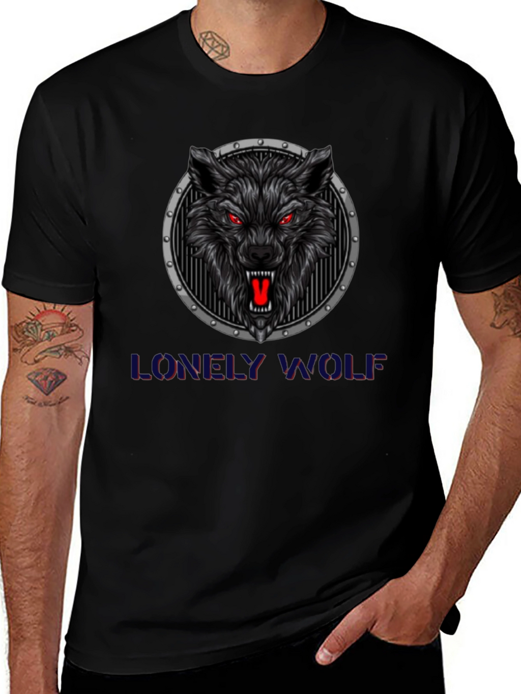 Lonely Wolf Graphic Print Black T-Shirt