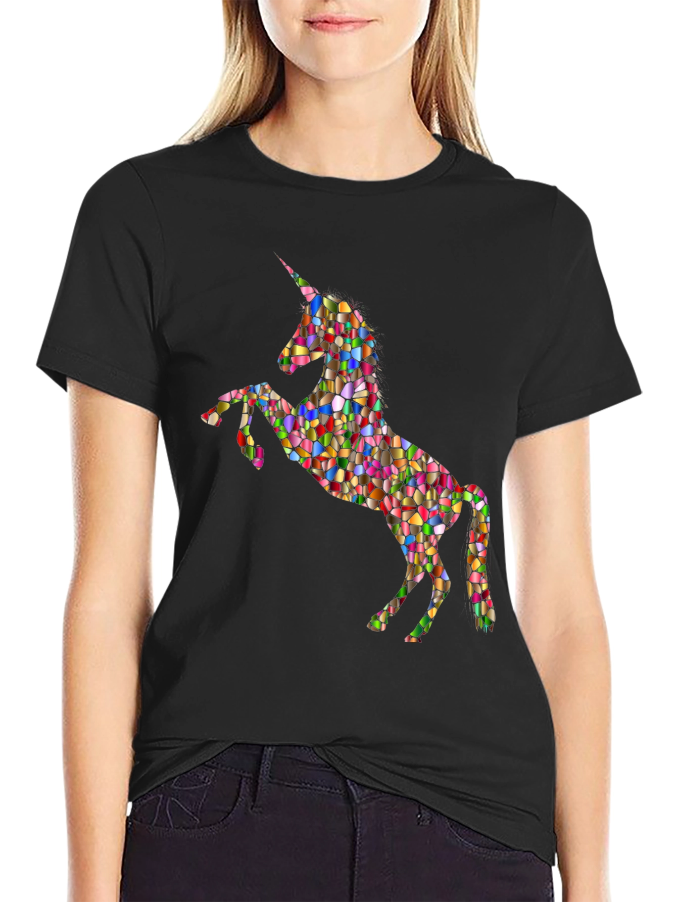 Rainbow Mosaic Unicorn Graphic T-Shirt