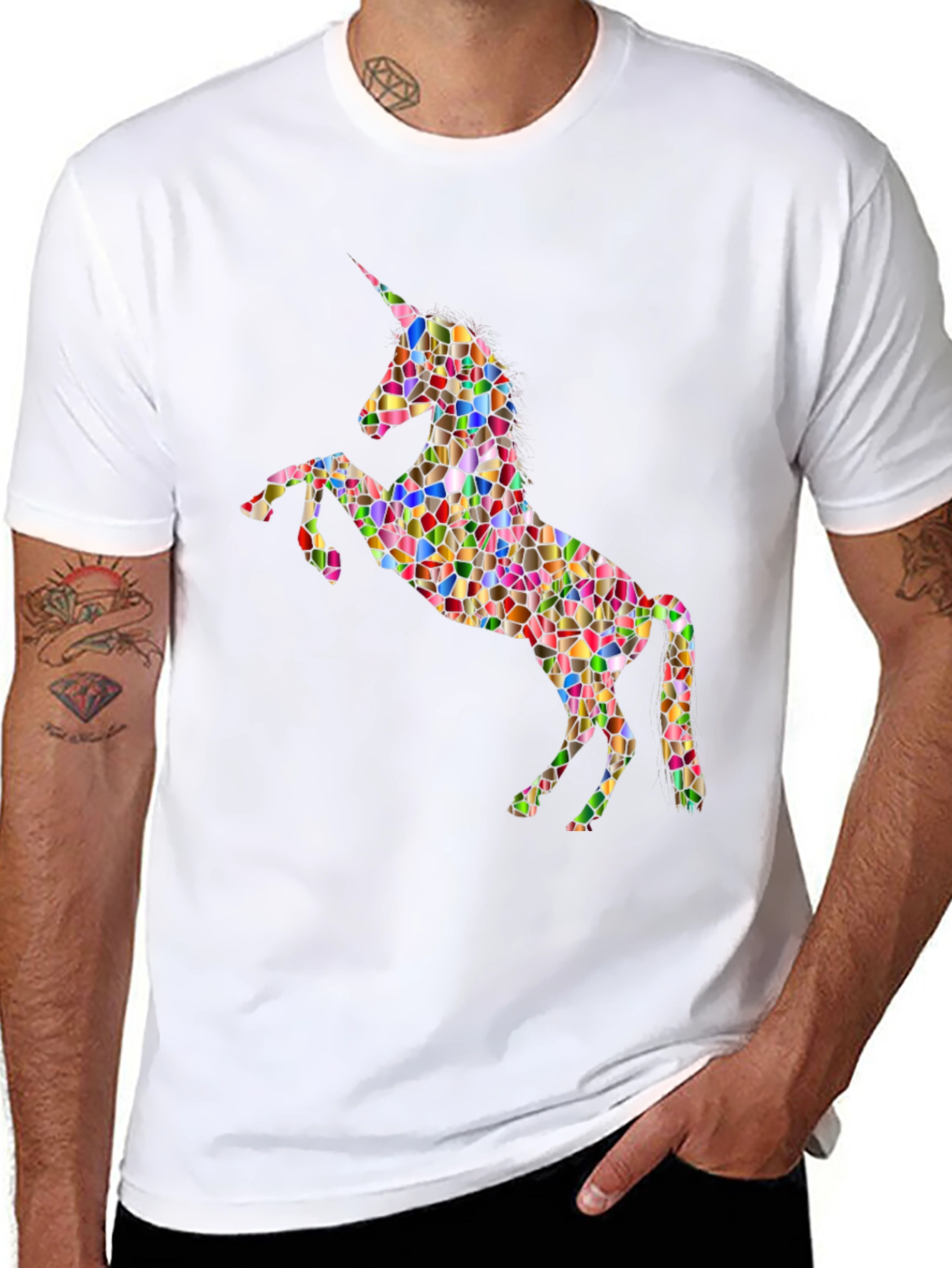 Rainbow Mosaic Unicorn Graphic T-Shirt