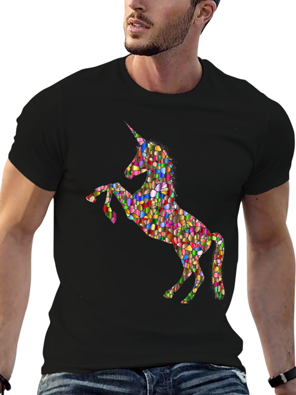 Rainbow Mosaic Unicorn Graphic T-Shirt