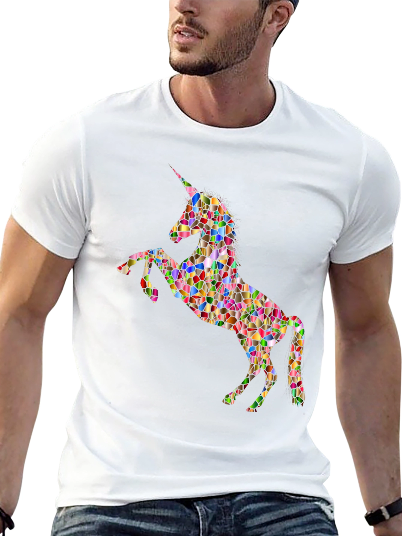 Rainbow Mosaic Unicorn Graphic T-Shirt
