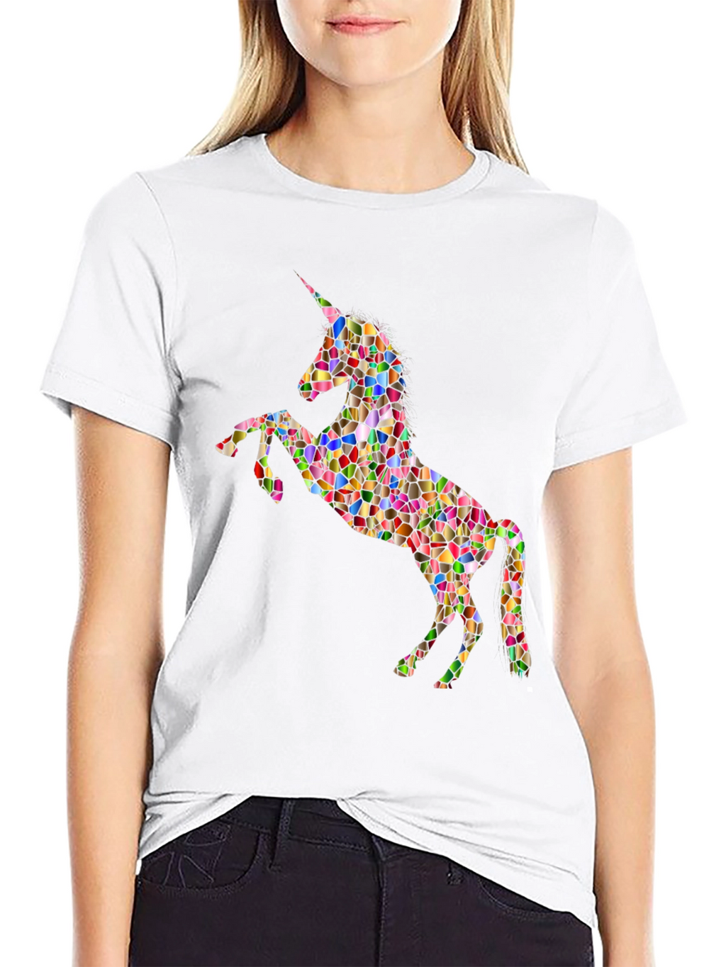 Rainbow Mosaic Unicorn Graphic T-Shirt