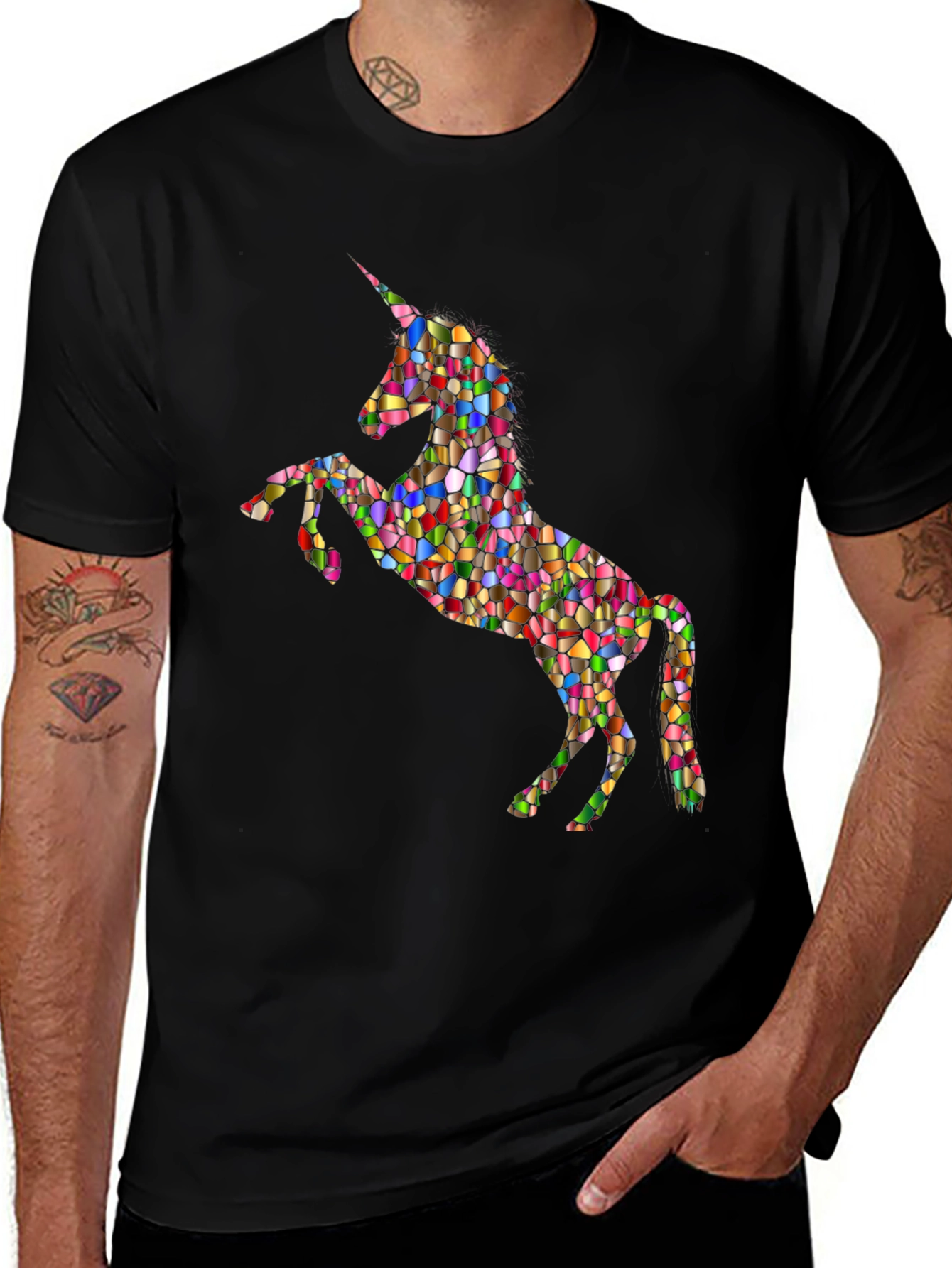 Rainbow Mosaic Unicorn Graphic T-Shirt