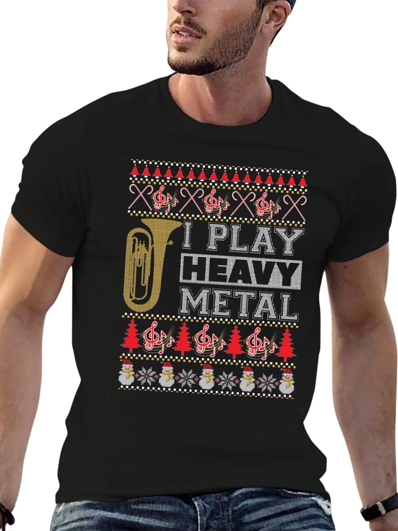 I Play Heavy Metal Ugly Christmas Sweater Style T-Shirt