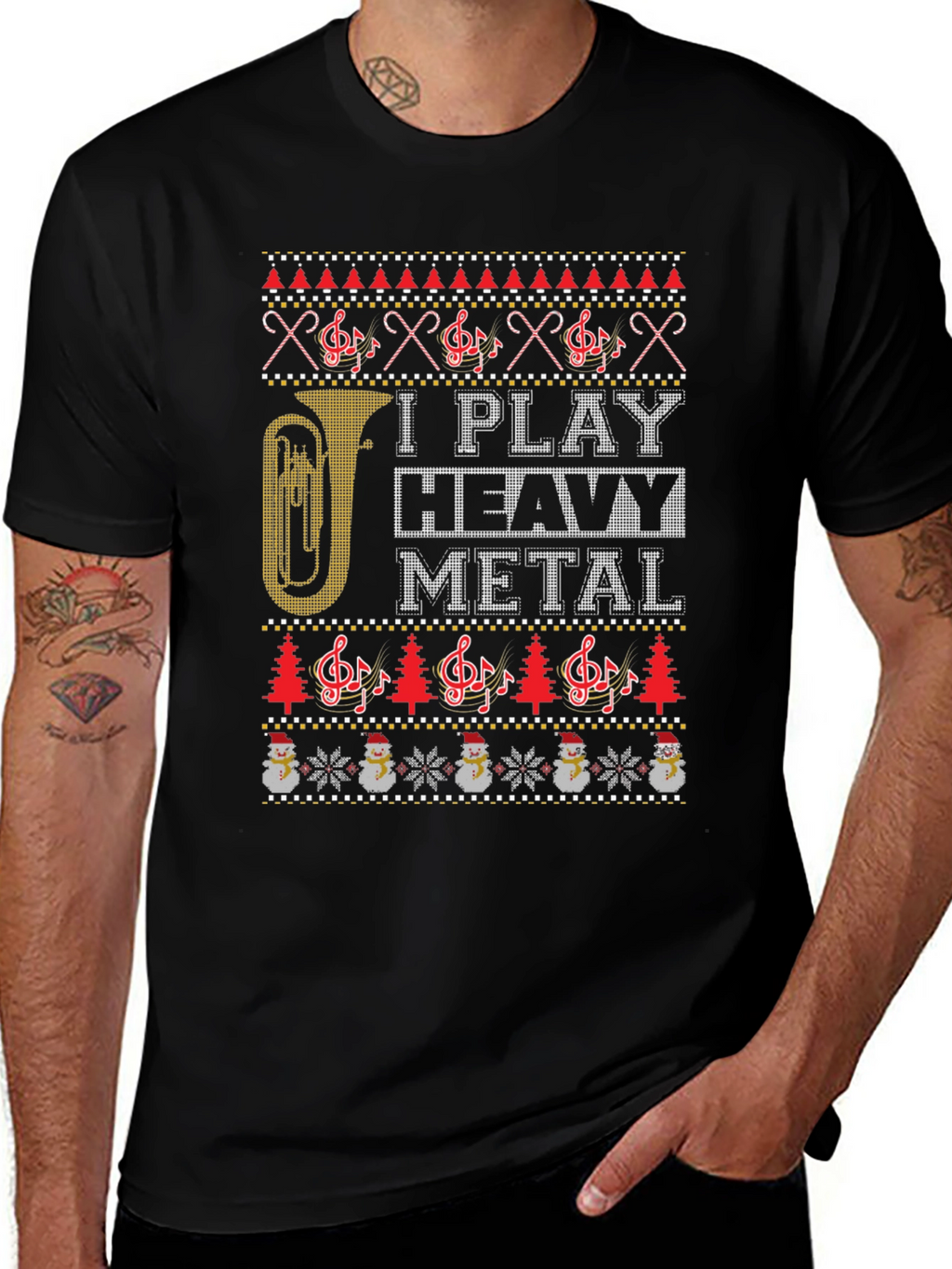 I Play Heavy Metal Ugly Christmas Sweater Style T-Shirt