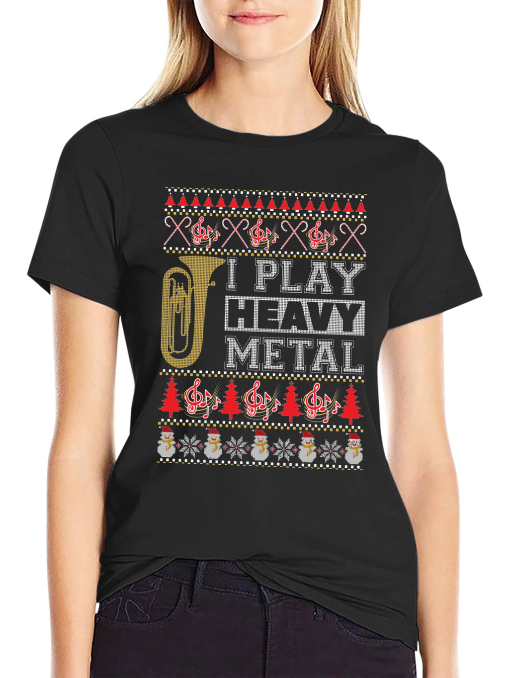 I Play Heavy Metal Ugly Christmas Sweater Style T-Shirt