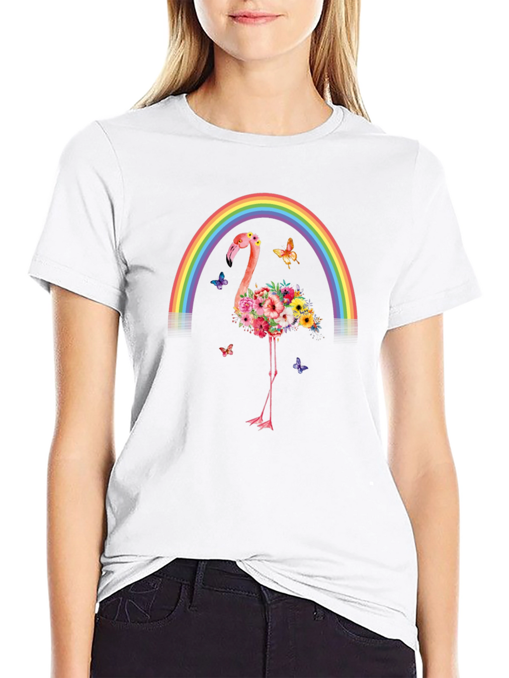 Floral Flamingo Rainbow Graphic Tee
