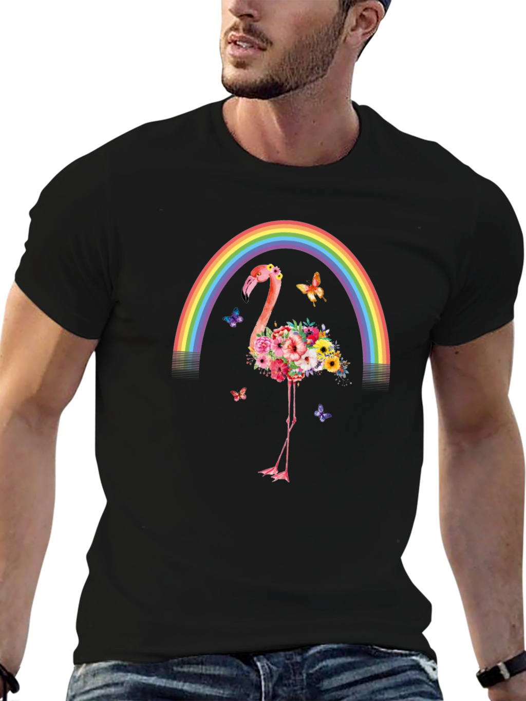 Floral Flamingo Rainbow Graphic Tee