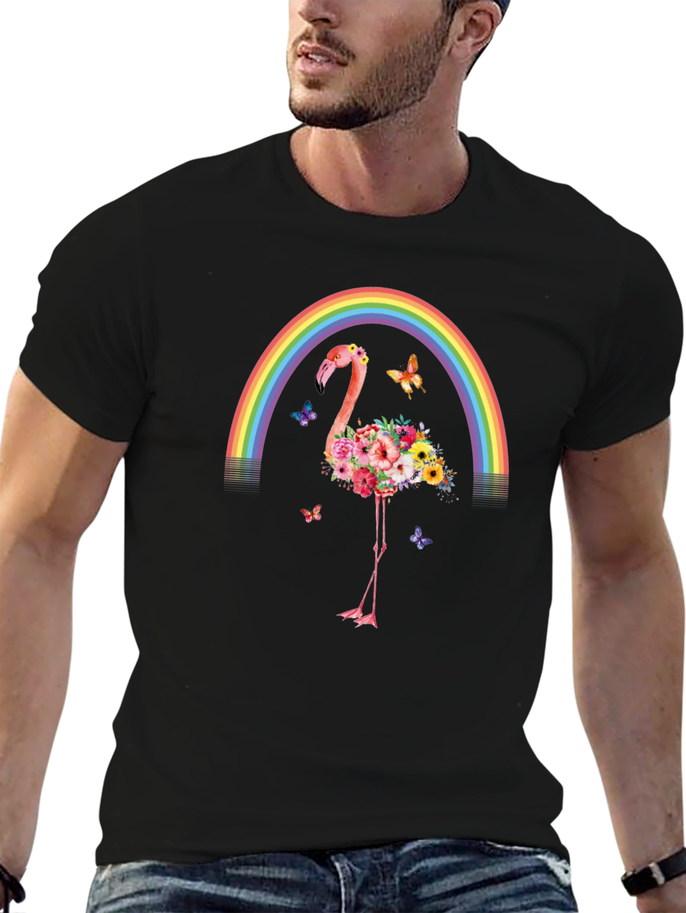 Floral Flamingo Rainbow Graphic Tee