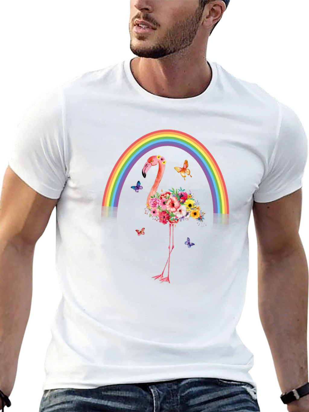 Floral Flamingo Rainbow Graphic Tee