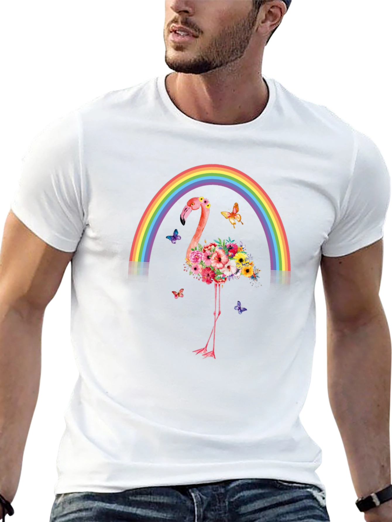 Floral Flamingo Rainbow Graphic Tee