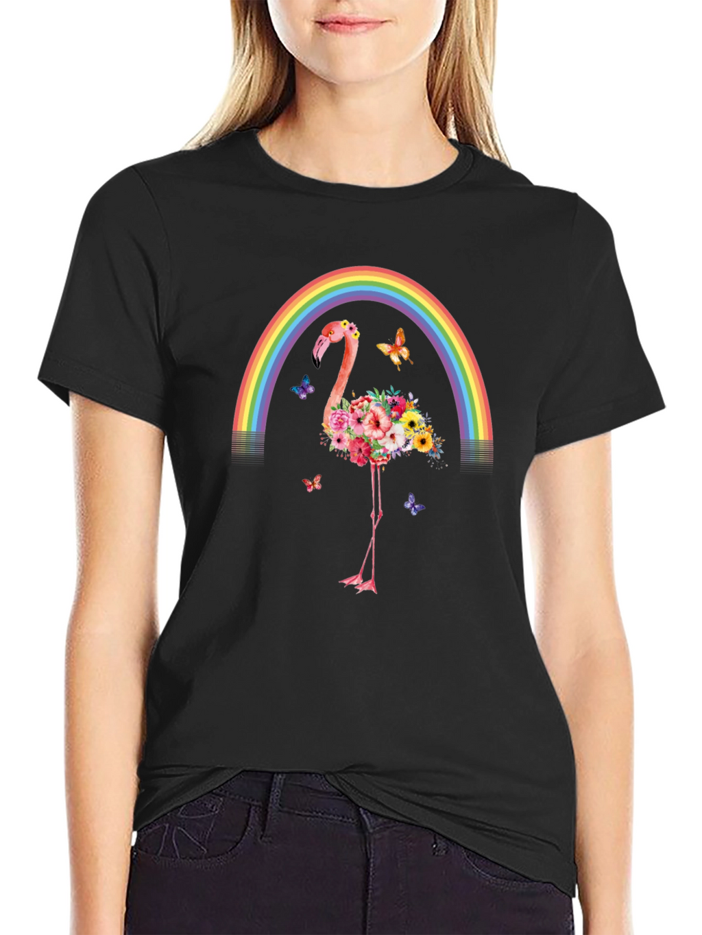 Floral Flamingo Rainbow Graphic Tee