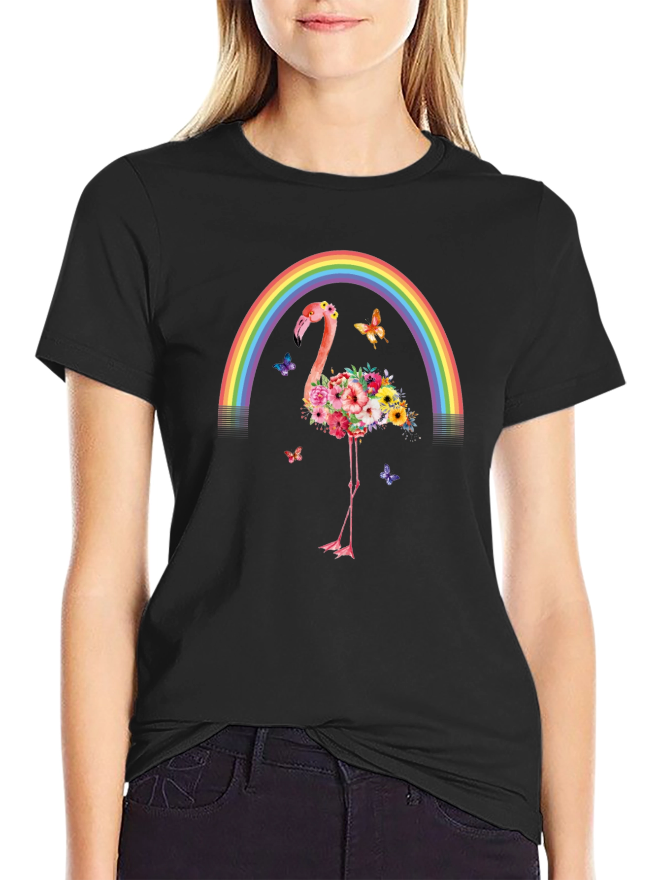 Floral Flamingo Rainbow Graphic Tee