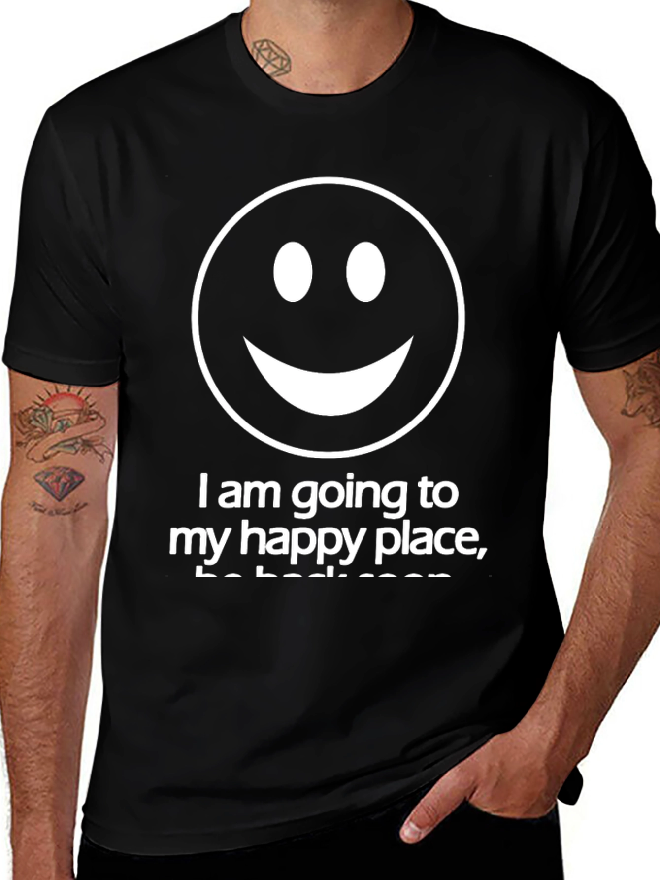 Smiley Face Graphic Tee - Happy Place Black T-Shirt