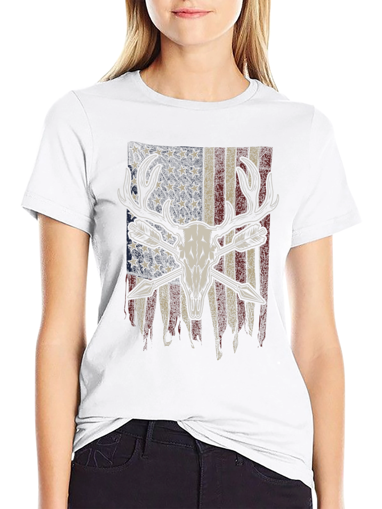 American Flag Deer Skull Arrow T-Shirt