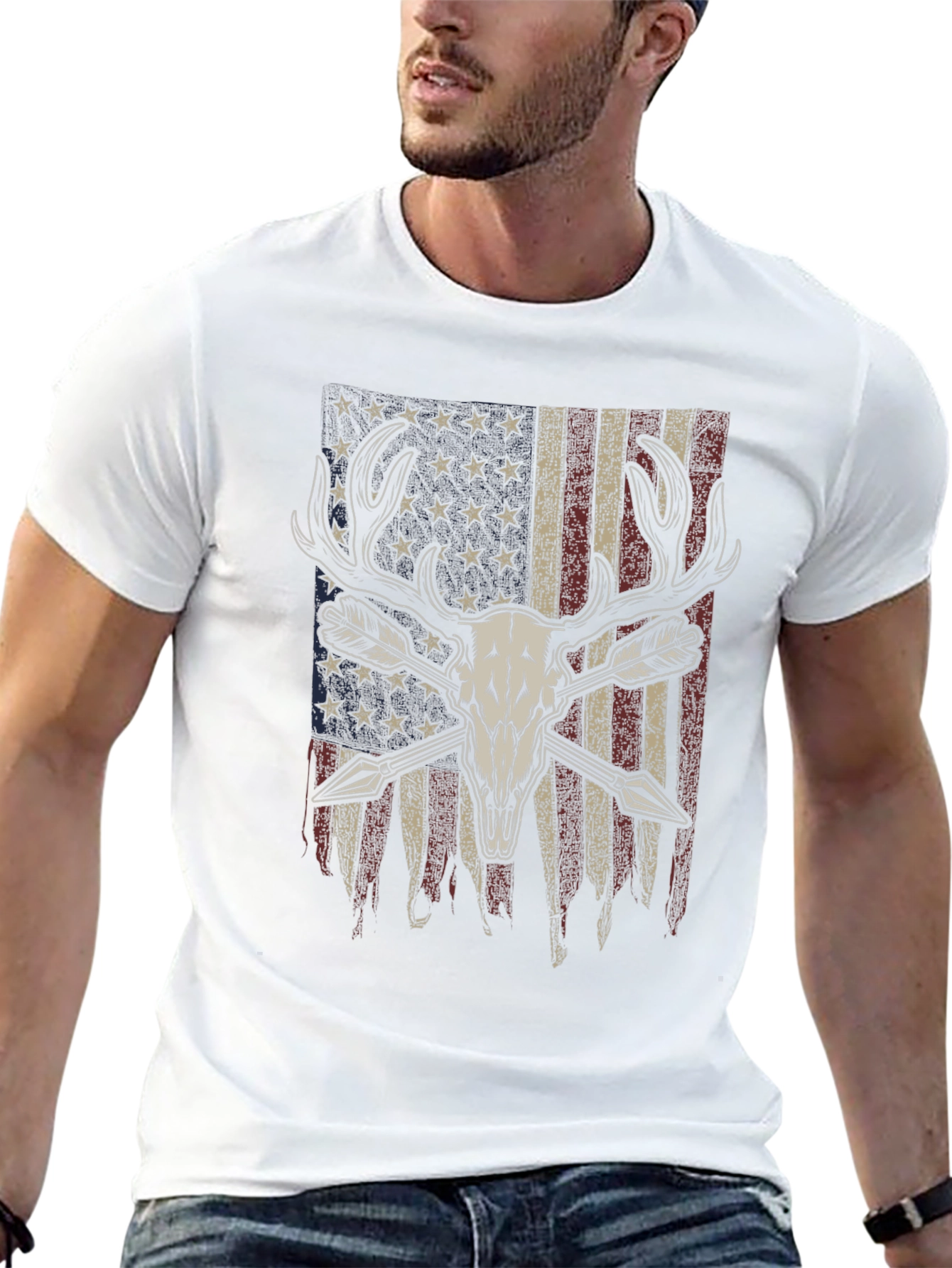 American Flag Deer Skull Arrow T-Shirt