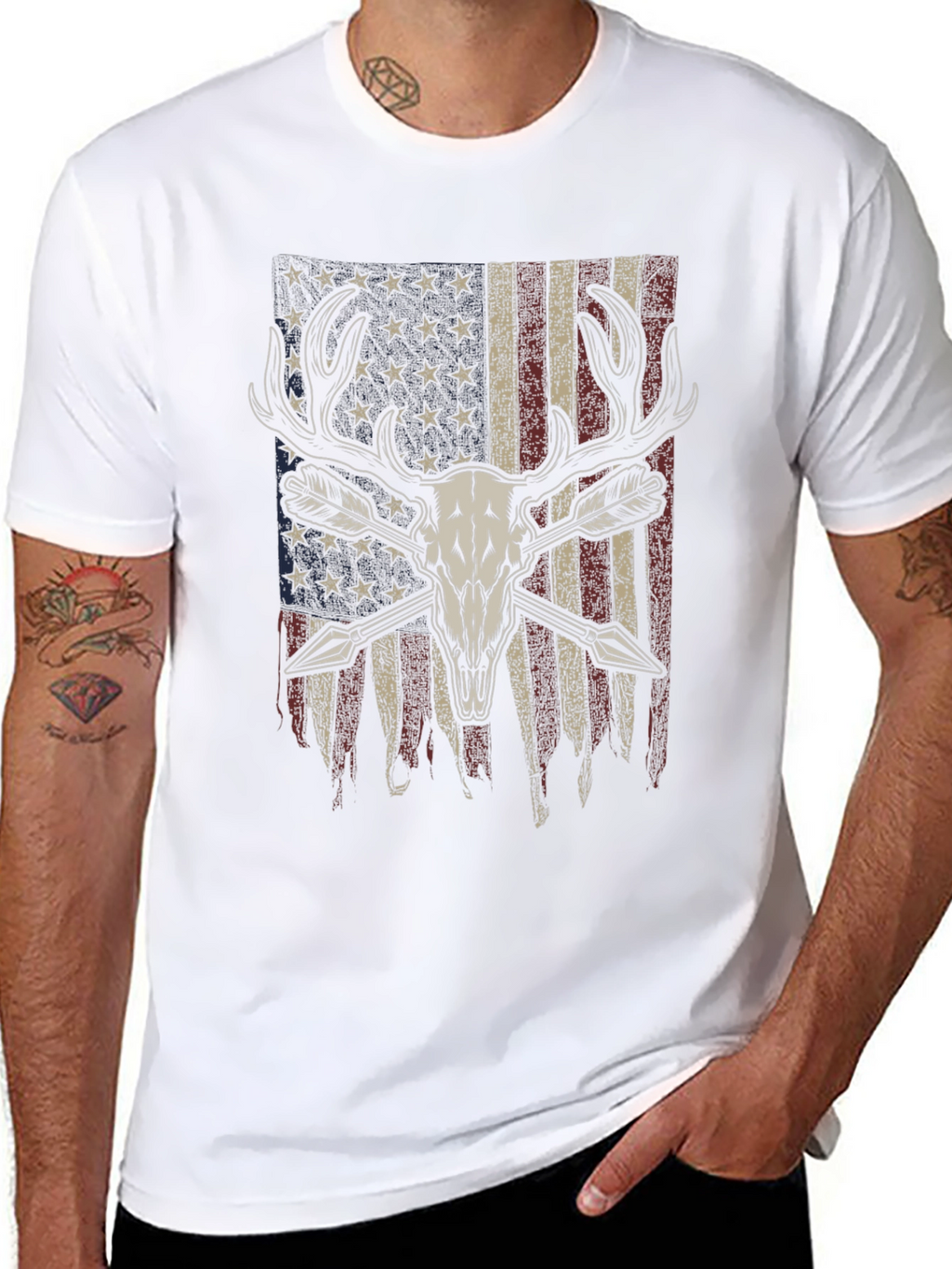 American Flag Deer Skull Arrow T-Shirt