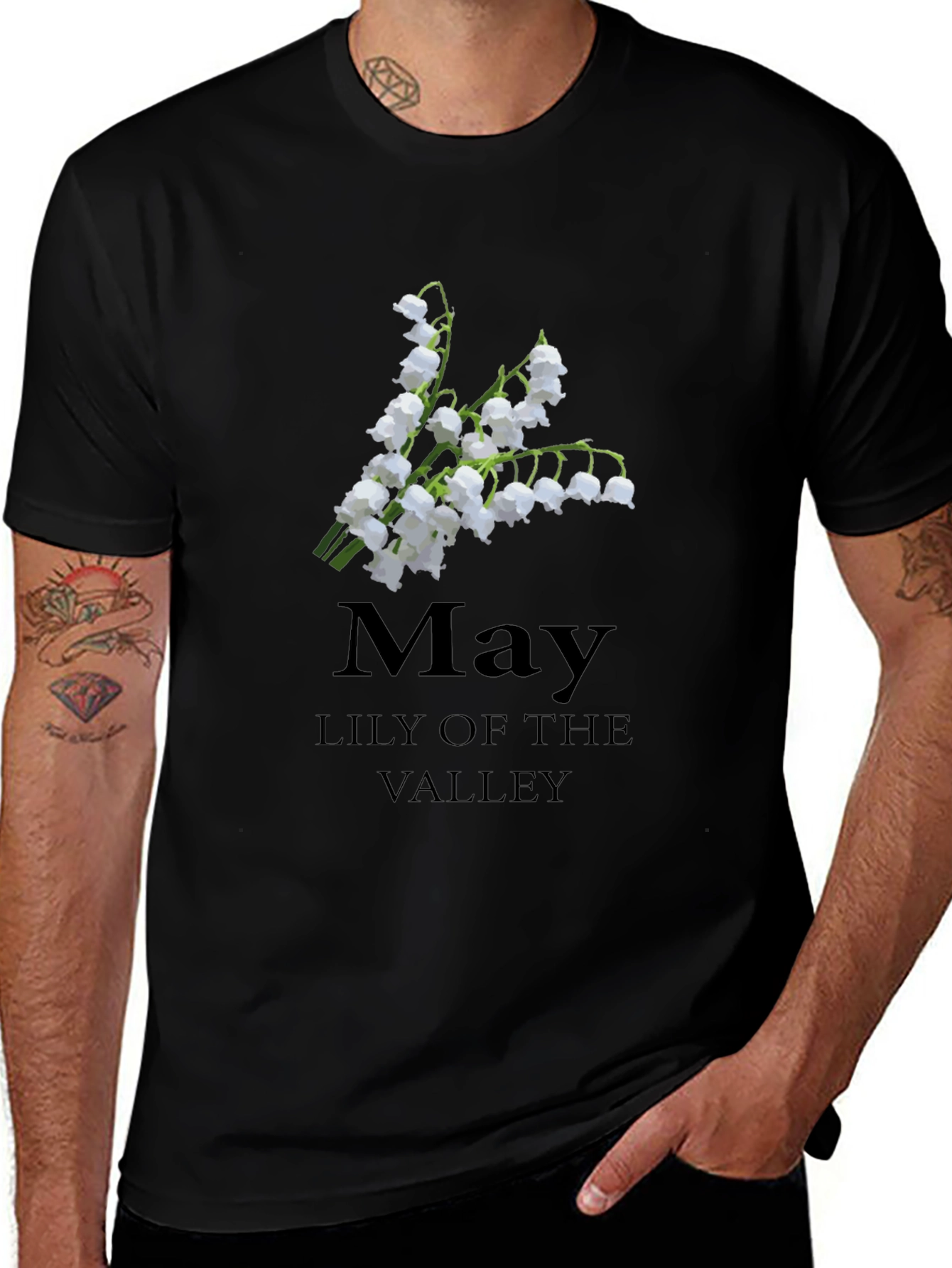 May Lily of The Valley Black T-Shirt