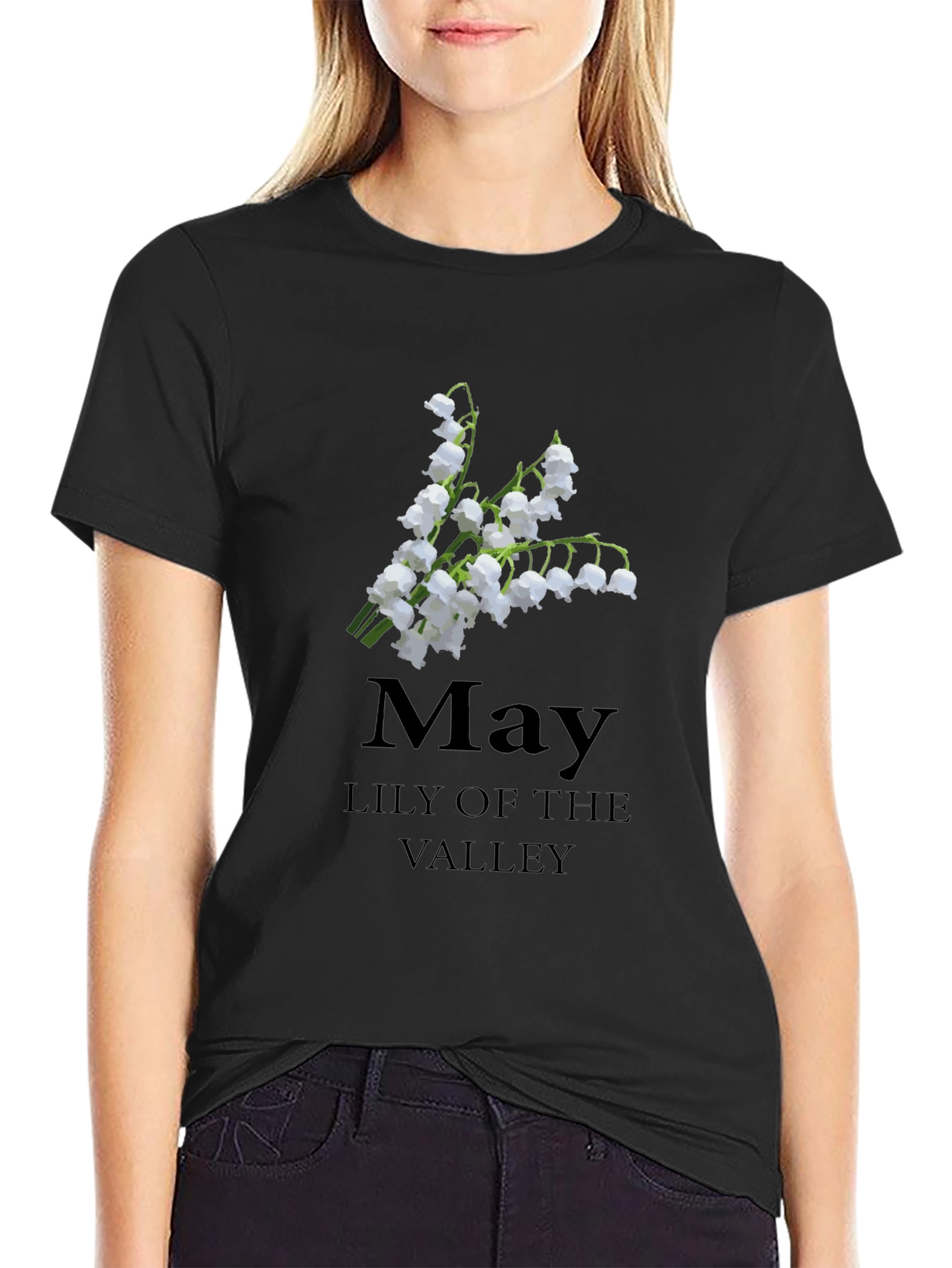 May Lily of The Valley Black T-Shirt