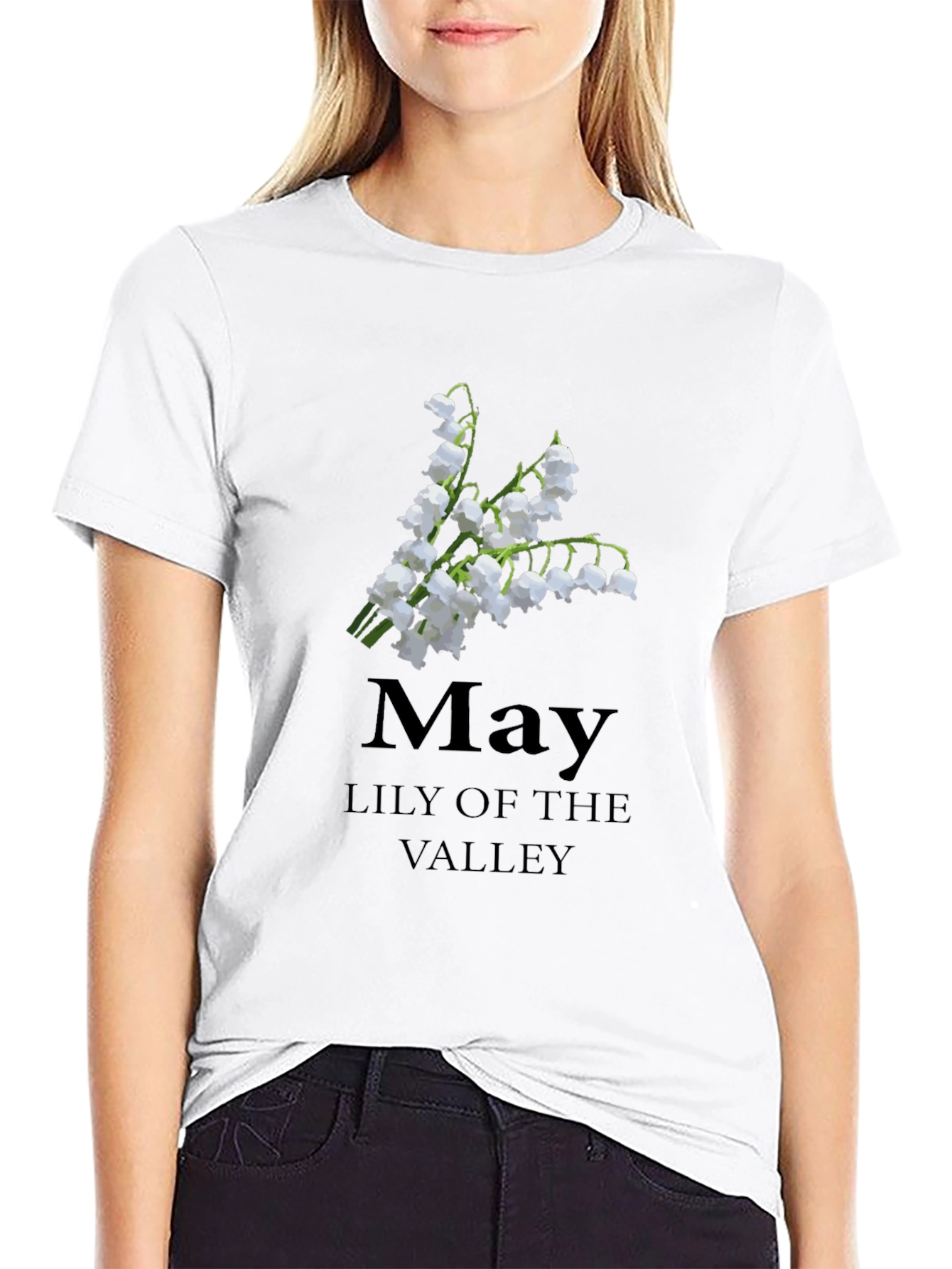 May Lily of The Valley Black T-Shirt