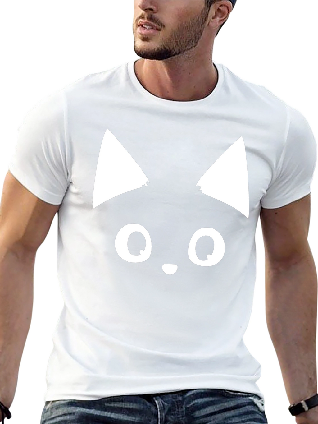 Cute Cat Face Graphic Tee - Black T-Shirt