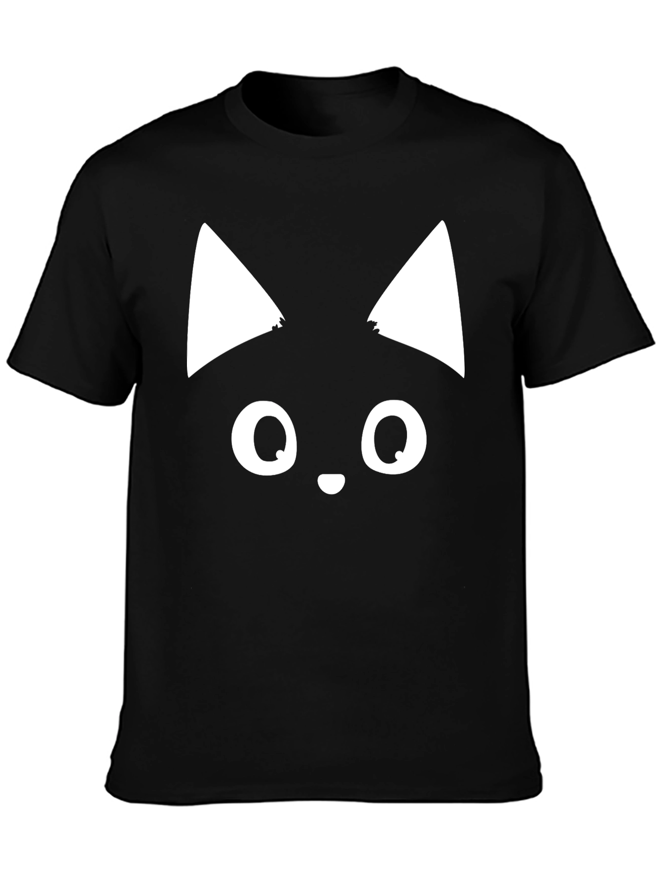 Cute Cat Face Graphic Tee - Black T-Shirt