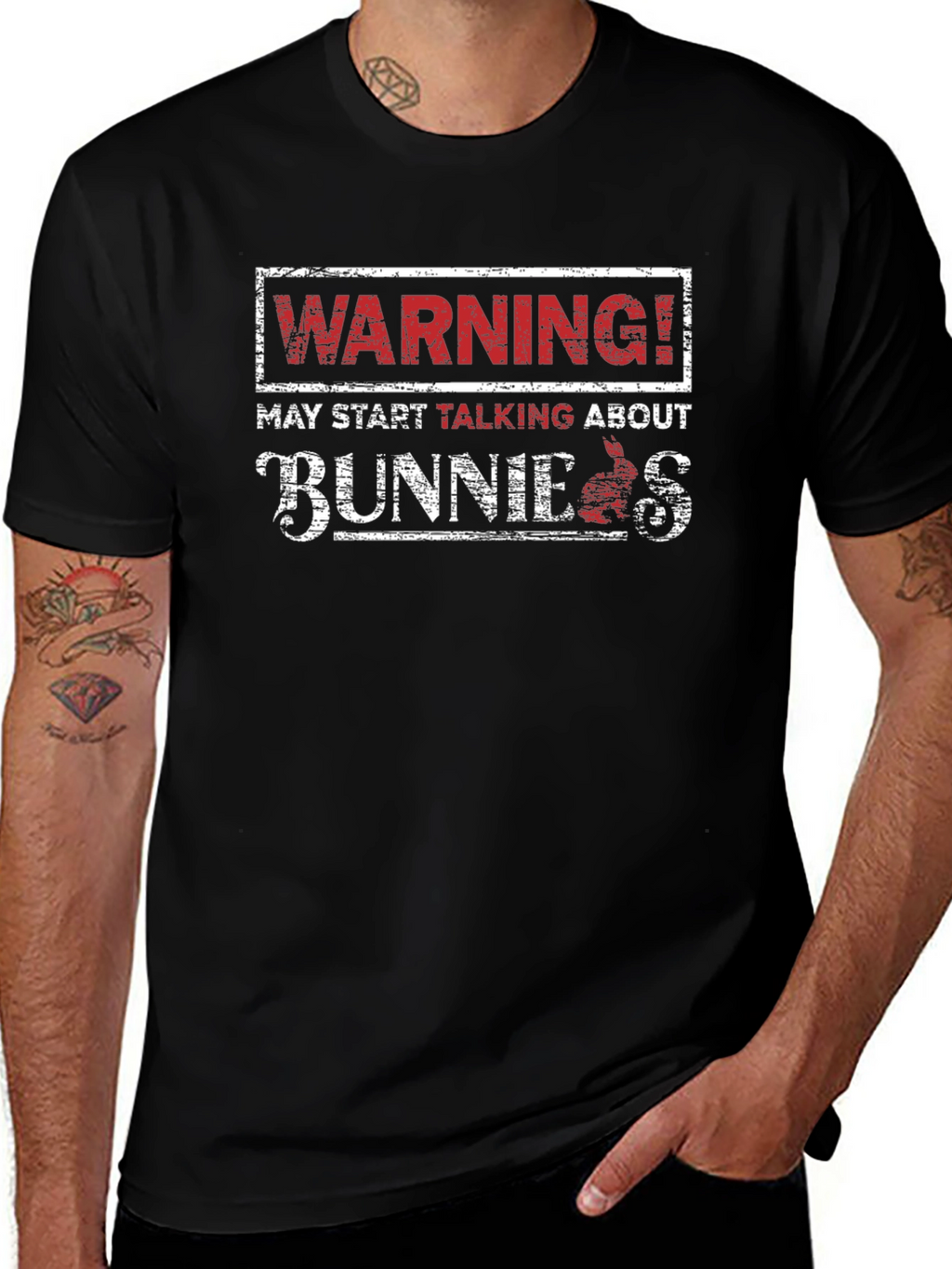 Warning! May Start Talking About Bunnies Black T-Shirt