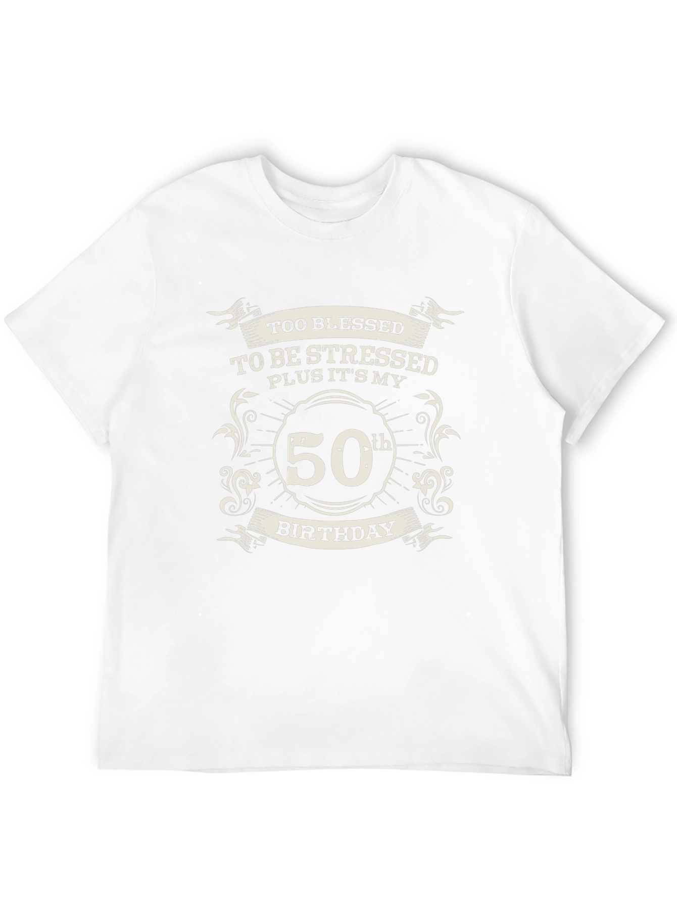 50th Birthday Black T-Shirt: Blessed & Stressed