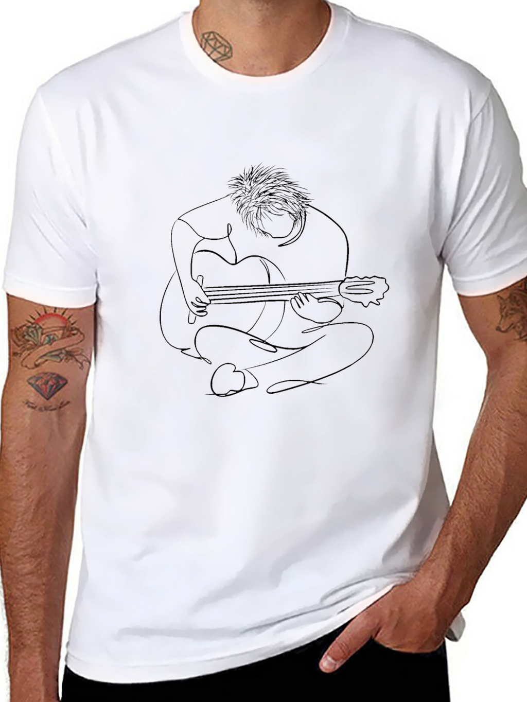 Guitar Player Line Art Graphic Tee
