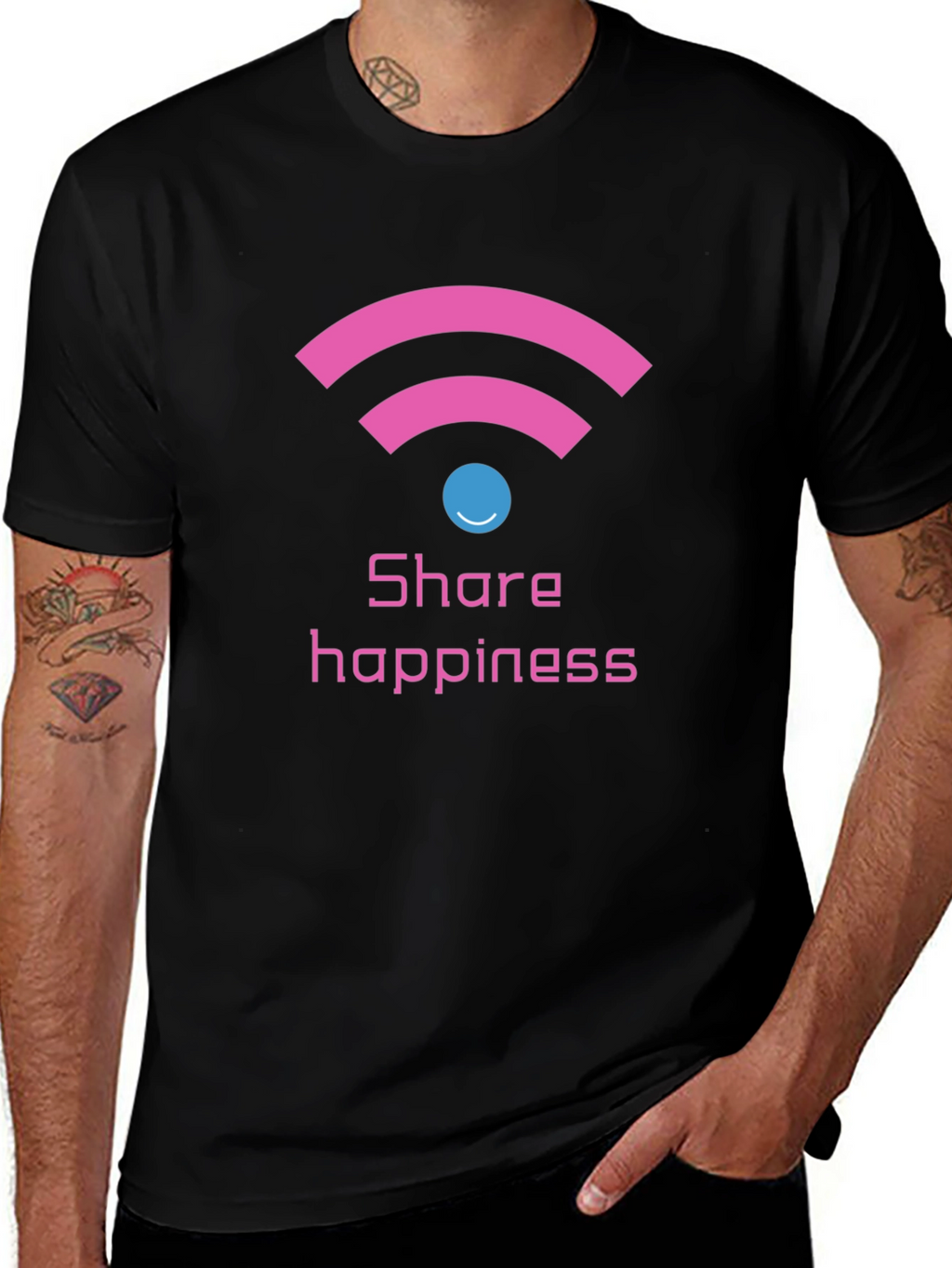 Share Happiness Graphic Tee - Black Cotton Comfort