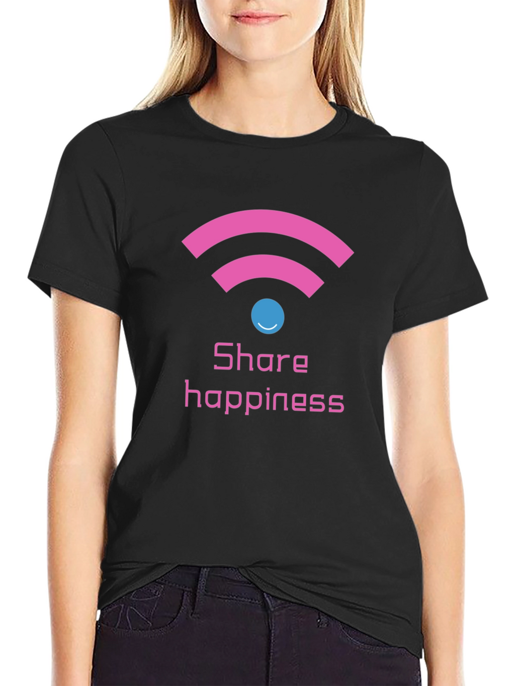 Share Happiness Graphic Tee - Black Cotton Comfort