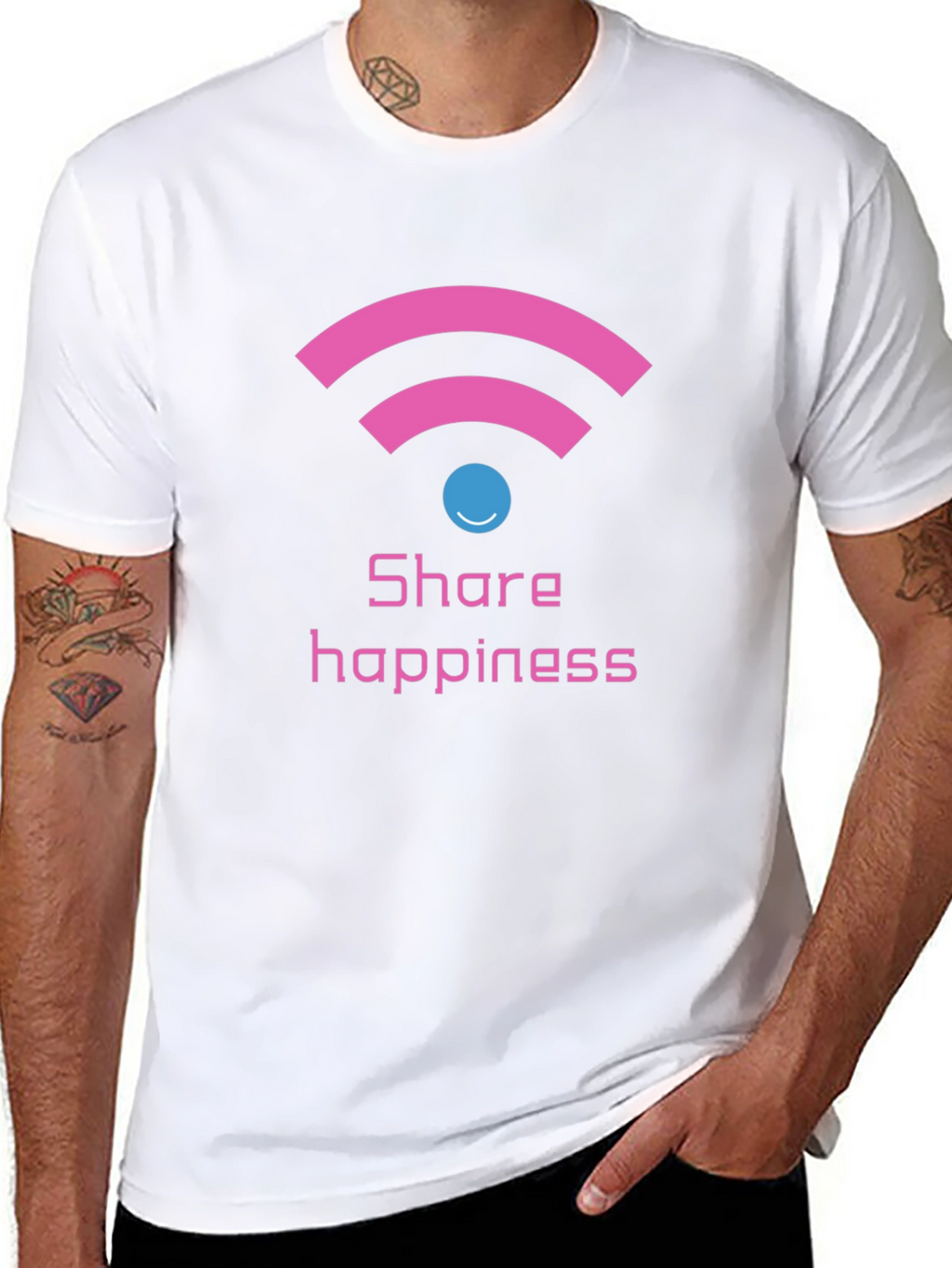 Share Happiness Graphic Tee - Black Cotton Comfort