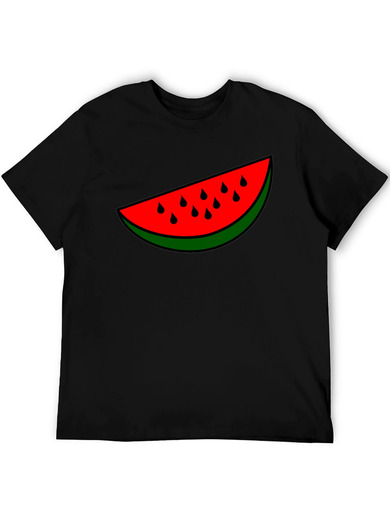 Watermelon Slice Graphic Tee - Black Cotton T-Shirt