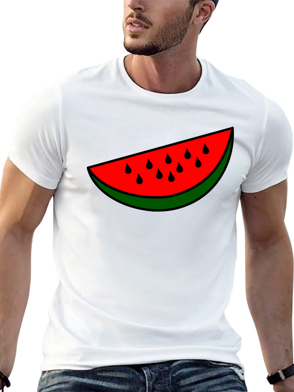 Watermelon Slice Graphic Tee - Black Cotton T-Shirt