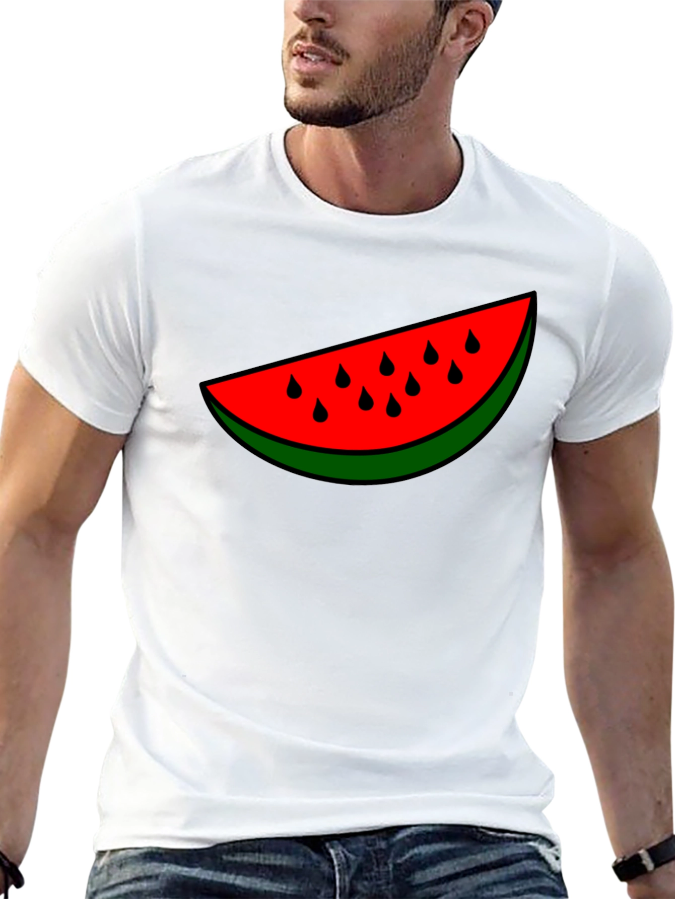 Watermelon Slice Graphic Tee - Black Cotton T-Shirt
