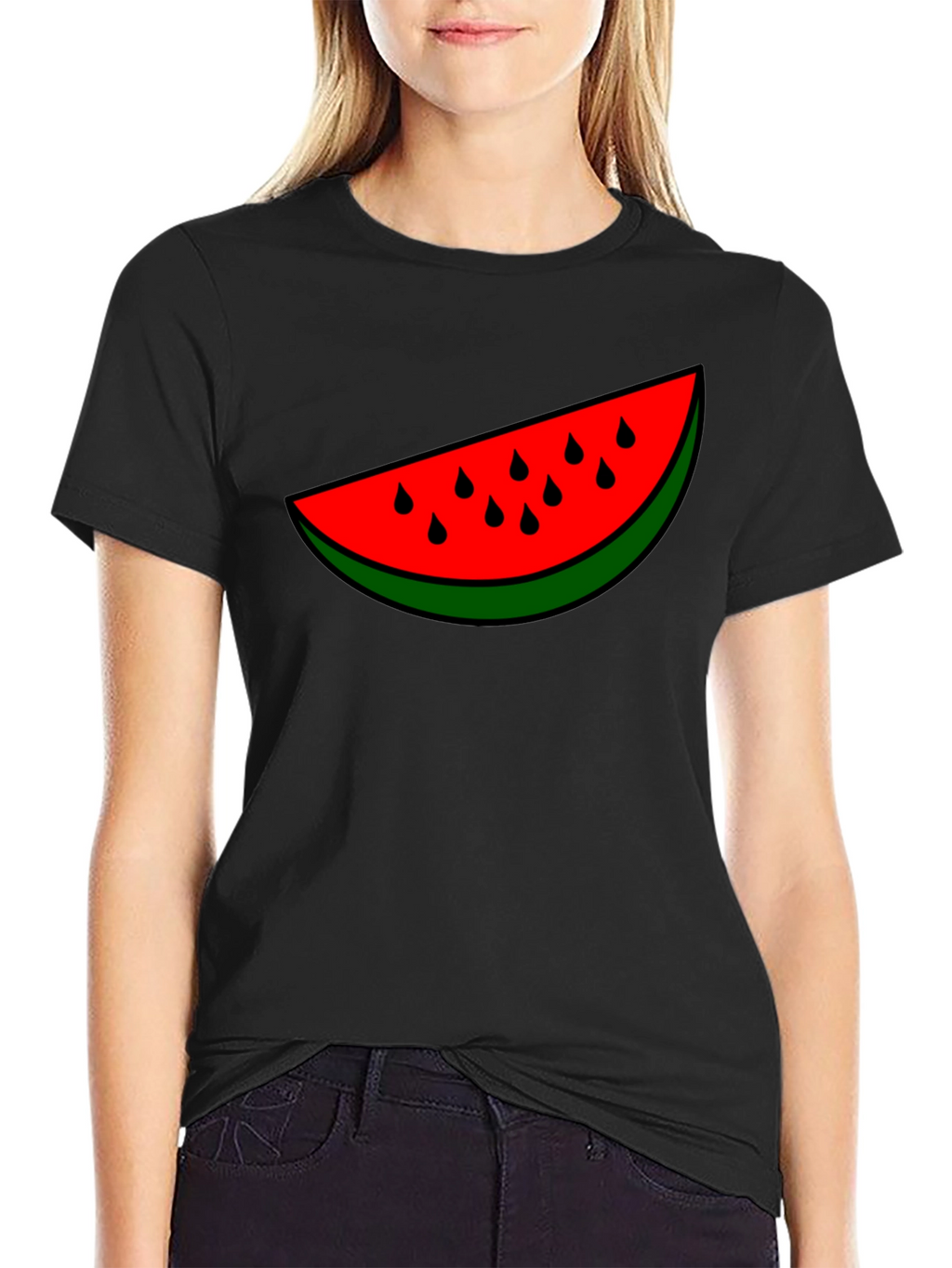 Watermelon Slice Graphic Tee - Black Cotton T-Shirt