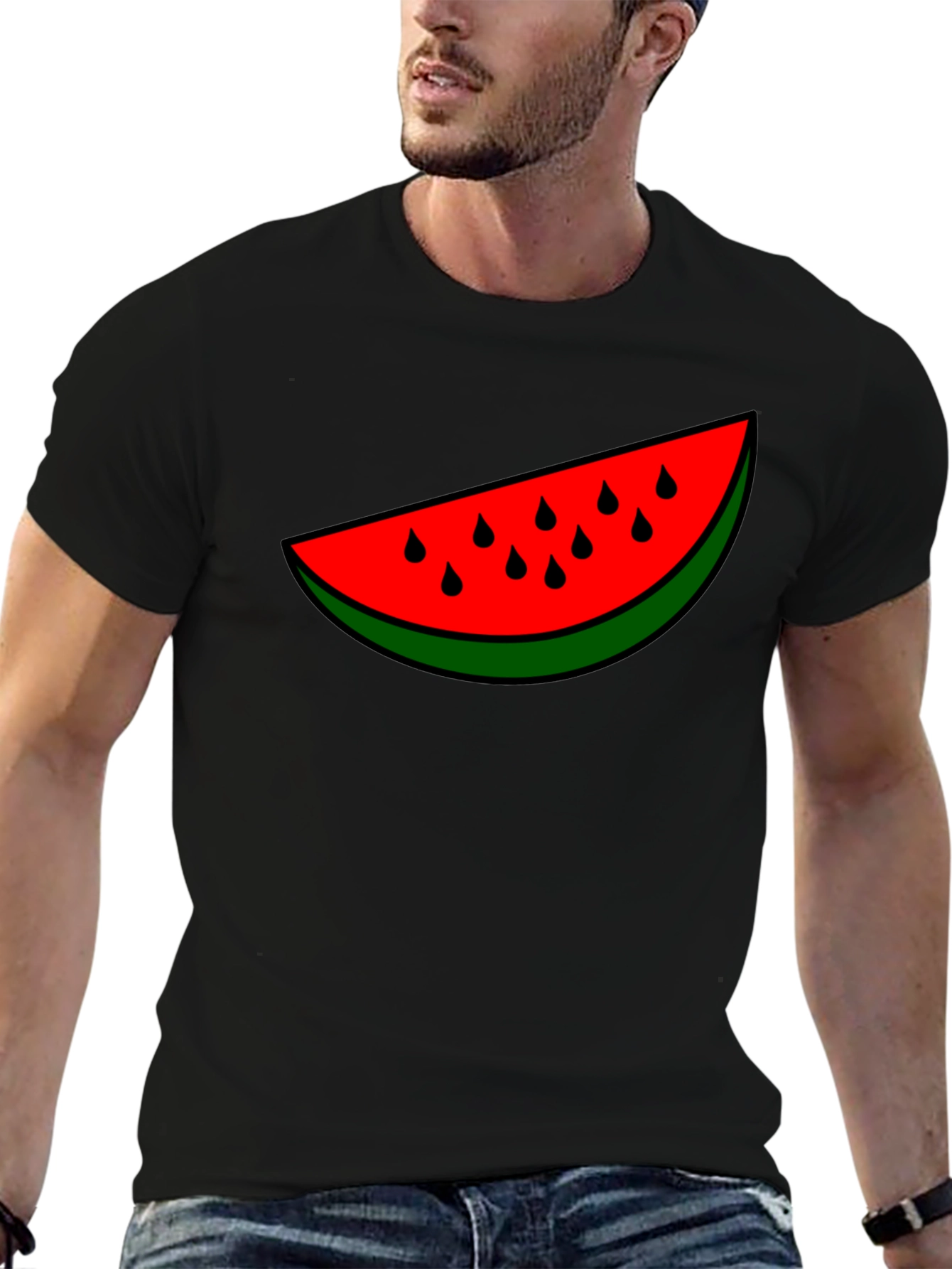 Watermelon Slice Graphic Tee - Black Cotton T-Shirt